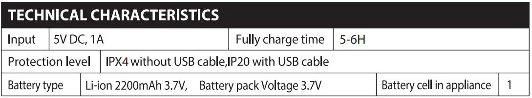 Lexman NCT-1008 Rechargeable Flashlight Instruction Manual - Appliance specifications