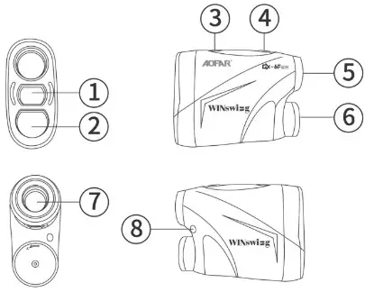 AOFAR GX 6F Pro Golf Rangefinder with Slope and Angle Switch - COMPONENTS NAME