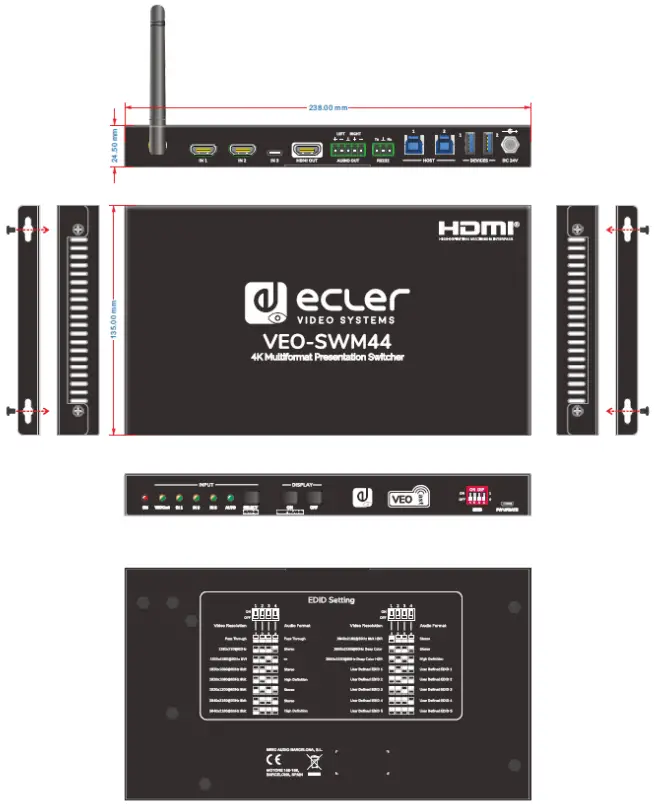 ecler VEO SWM44 4K 4x1 Presentation Switcher with VEOCast 2