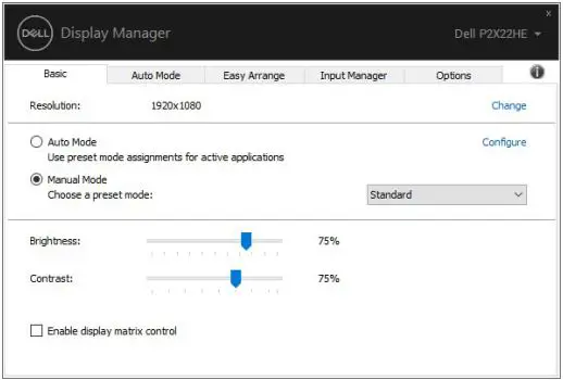 Dell USB-C Monitor User Guide - Select Manual Mode that enables you to manually select a preset mode