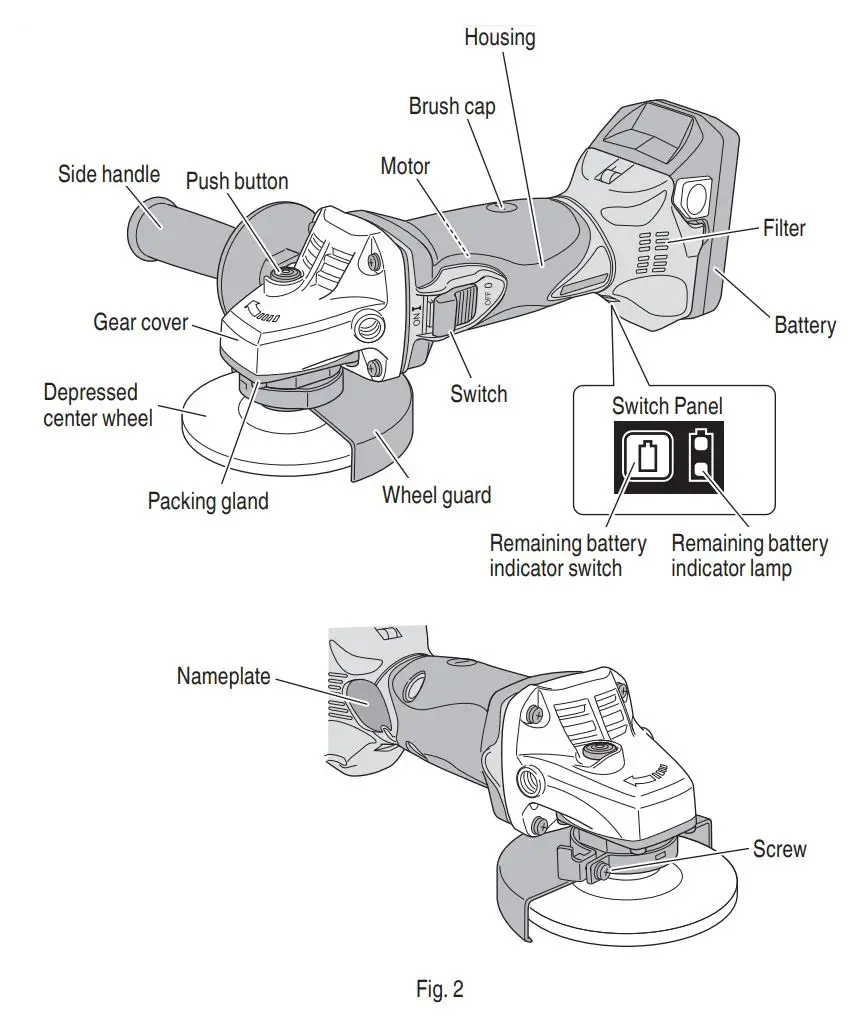 Metabo HPT Cordless Disc Grinder G 18DSL2 Instruction Manual - Fig 2