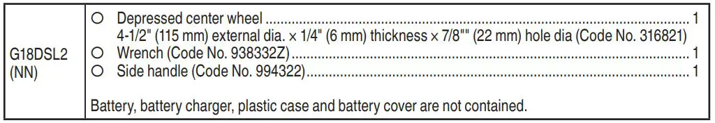 Metabo HPT Cordless Disc Grinder G 18DSL2 Instruction Manual - Standard Accessories