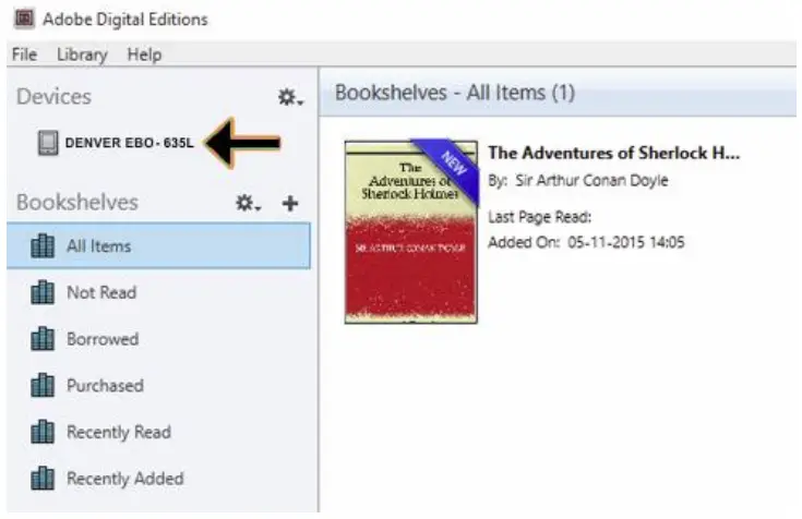Adobe Digital Editions user menu