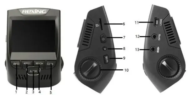 Rexing V1 Camera Overview Device Layout