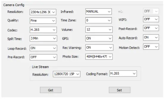 FIRE CAM V2D Body Camera - camera settings