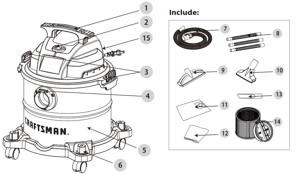 CRAFTSMAN CMXEVXA18115 5-Gallon Corded Portable Wet Dry Shop Vacuum Cleaner - Include