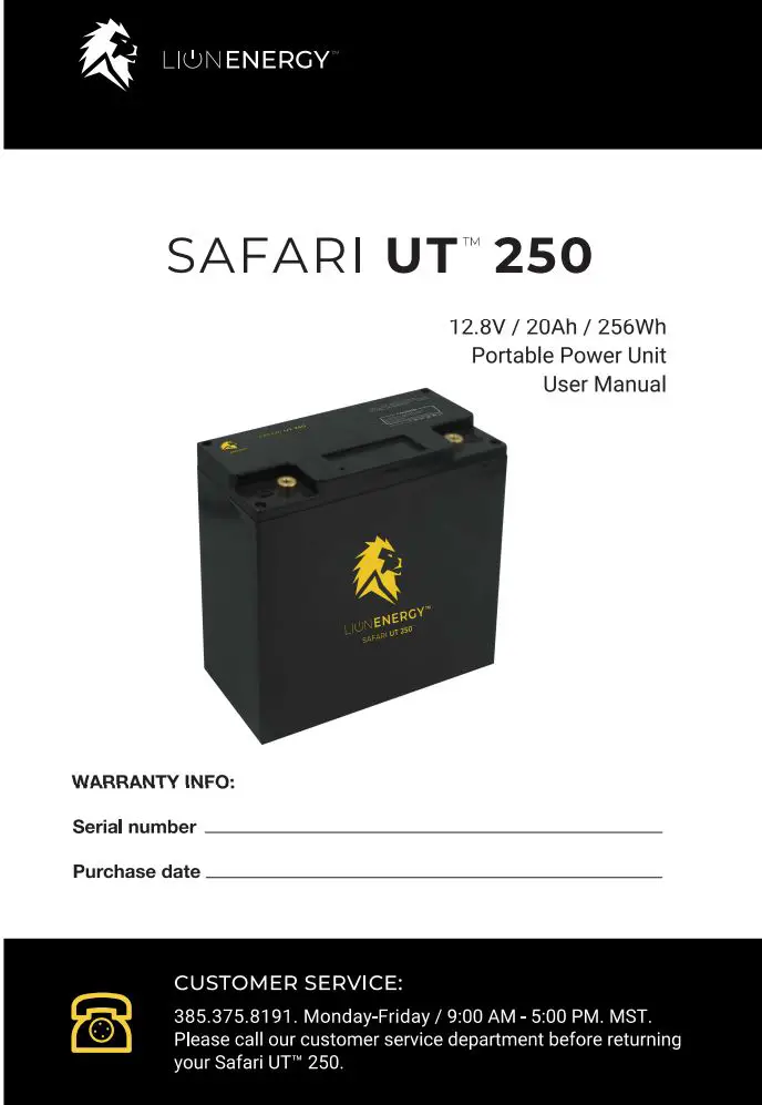 LION ENERGY Safari UT 250 Portable Power Unit LFP Battery User Manual