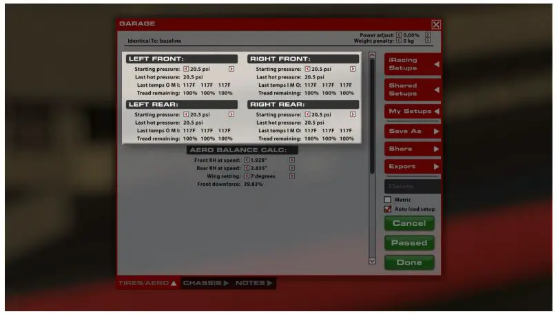iRacing GT3 R Porsche 911 Racing Car User Manual - TIRE SETTINGS