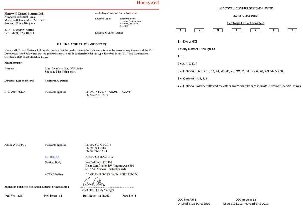 Honeywell GXA Explosion Proof Limit Switch - sambol2