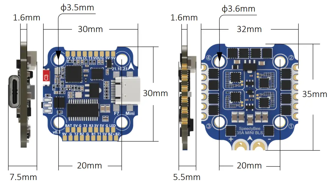 SpeedyBee F7 35A BLS Mini Stack Flight Controller - fig 2