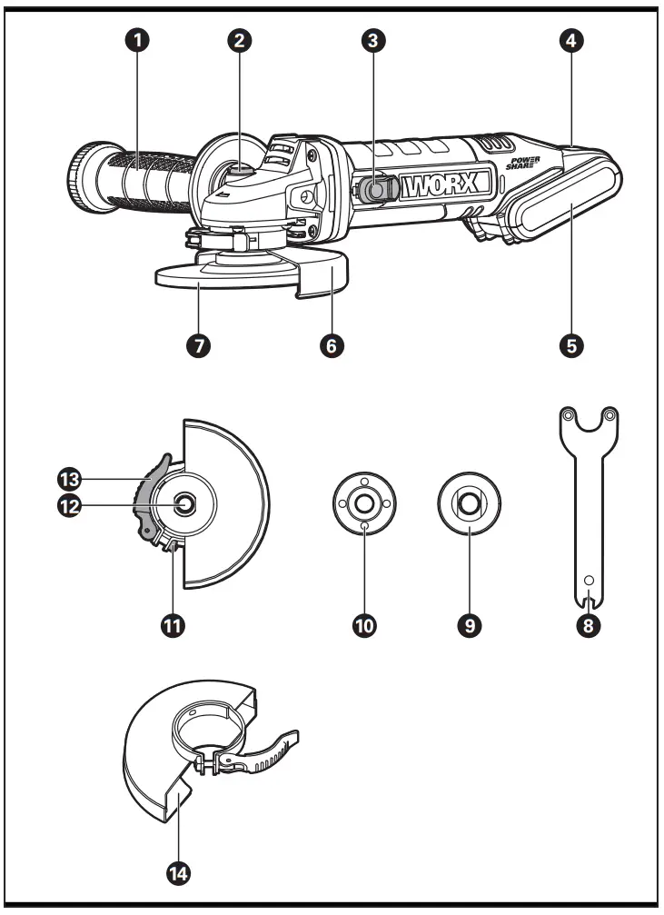 WORX WX800 Lithium-Ion Cordless Angle Grinder - fig 1
