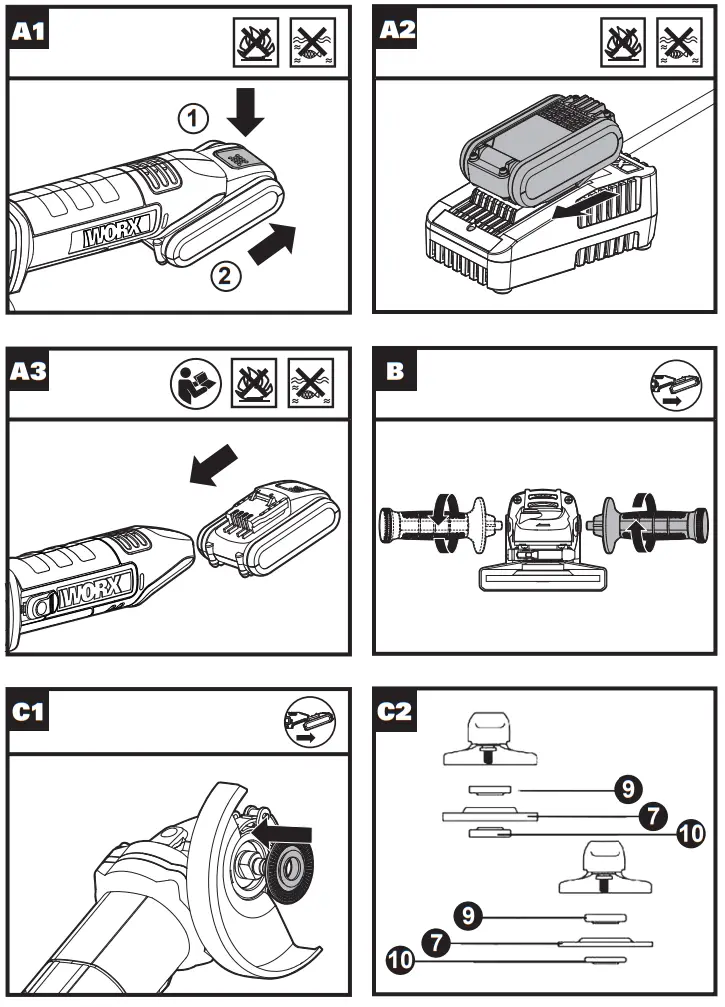 WORX WX800 Lithium-Ion Cordless Angle Grinder - fig 2