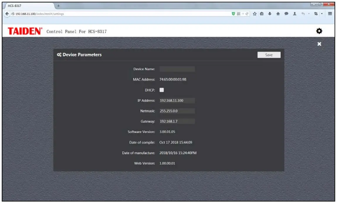 TAIDEN HCS 8317 High Definition Digital AV Decoder - Web server1