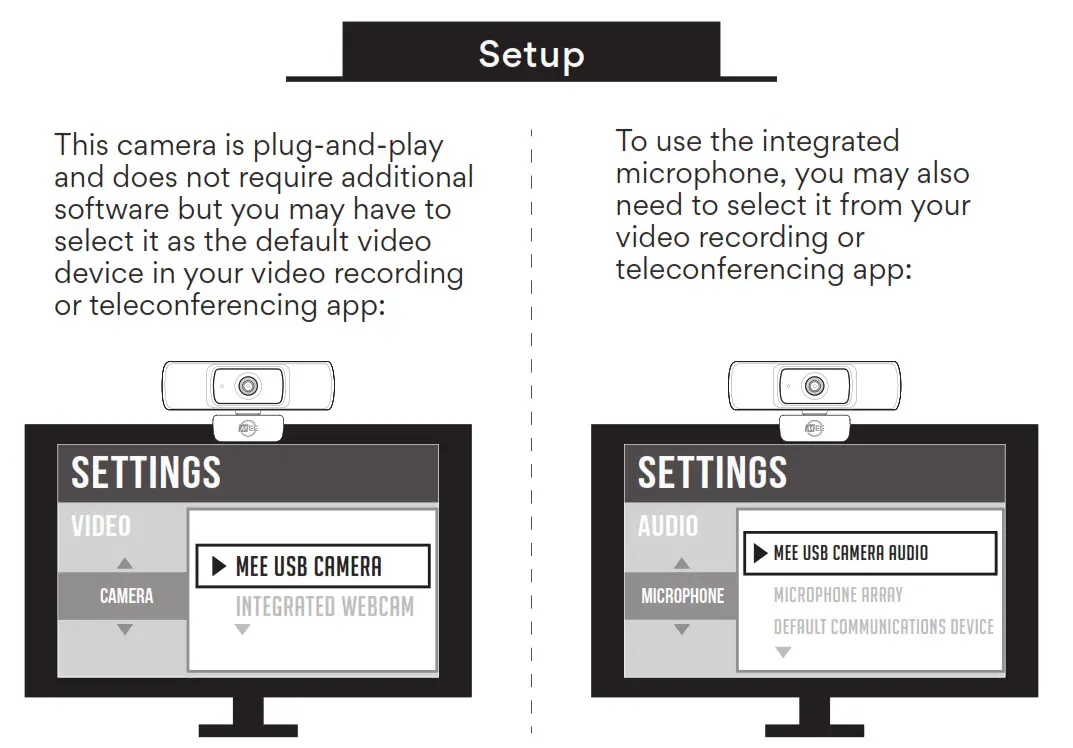 MEE audio CAM-201W 1080P Wide Angle USB Camera - Setup