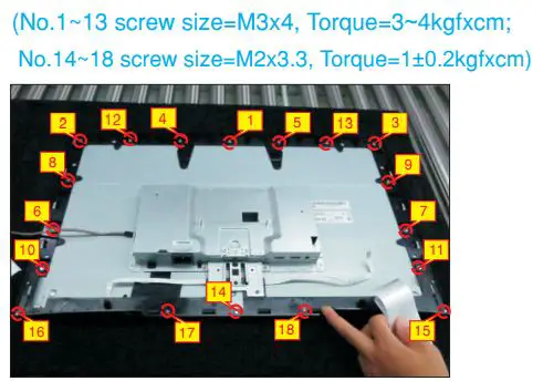 DELL S2721HN 27 inch Monitor User Guide - Use a Philips-head screwdriver to lock 13pcs screws for locking the middle bezel with the panel module
