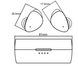 aiwa AT-X80D True Wireless Earphones User Guide - Product dimensions