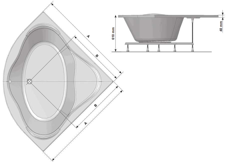 RAVAK NEWDAY1500 NewDay 150x150 Corner Bathtub - fig