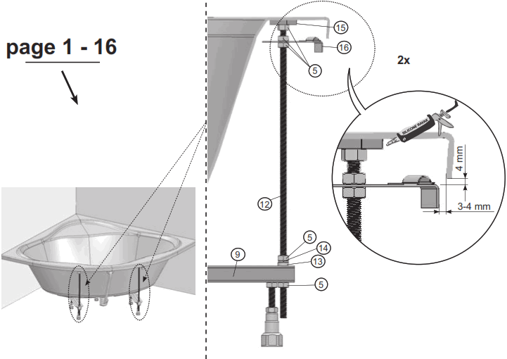 RAVAK NEWDAY1500 NewDay 150x150 Corner Bathtub - fig20