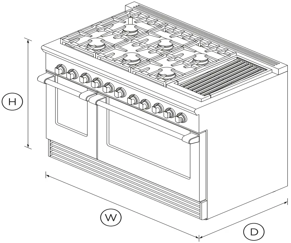 FISHER PAYKEL RGV2 486GL LN 48 Inch Gas Range - DIMENSIONS