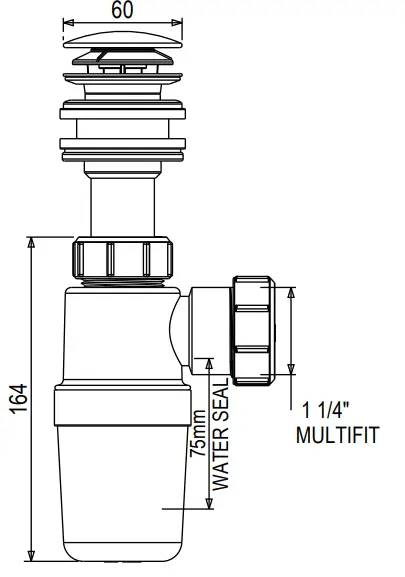 McAlpine BK1 All in One Fast Fix Basin Clicker Waste with Bottle Trap (1.14Inch) - ASSEMBLY