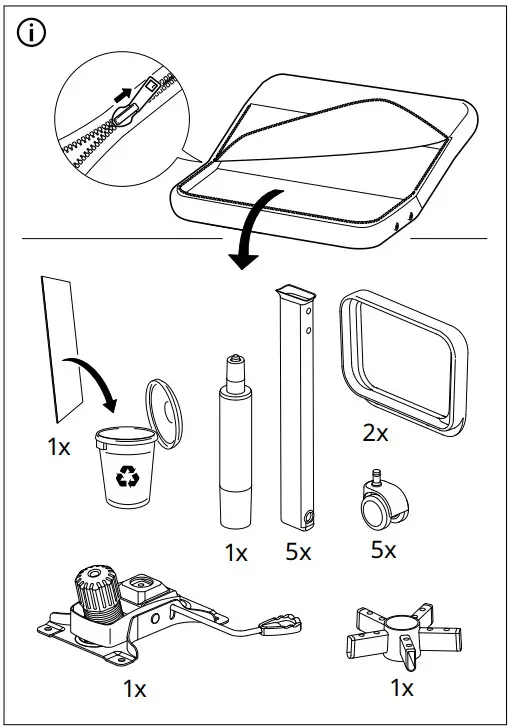 IKEA Renberget Chaise Pivotante Bomstad Noir - parts