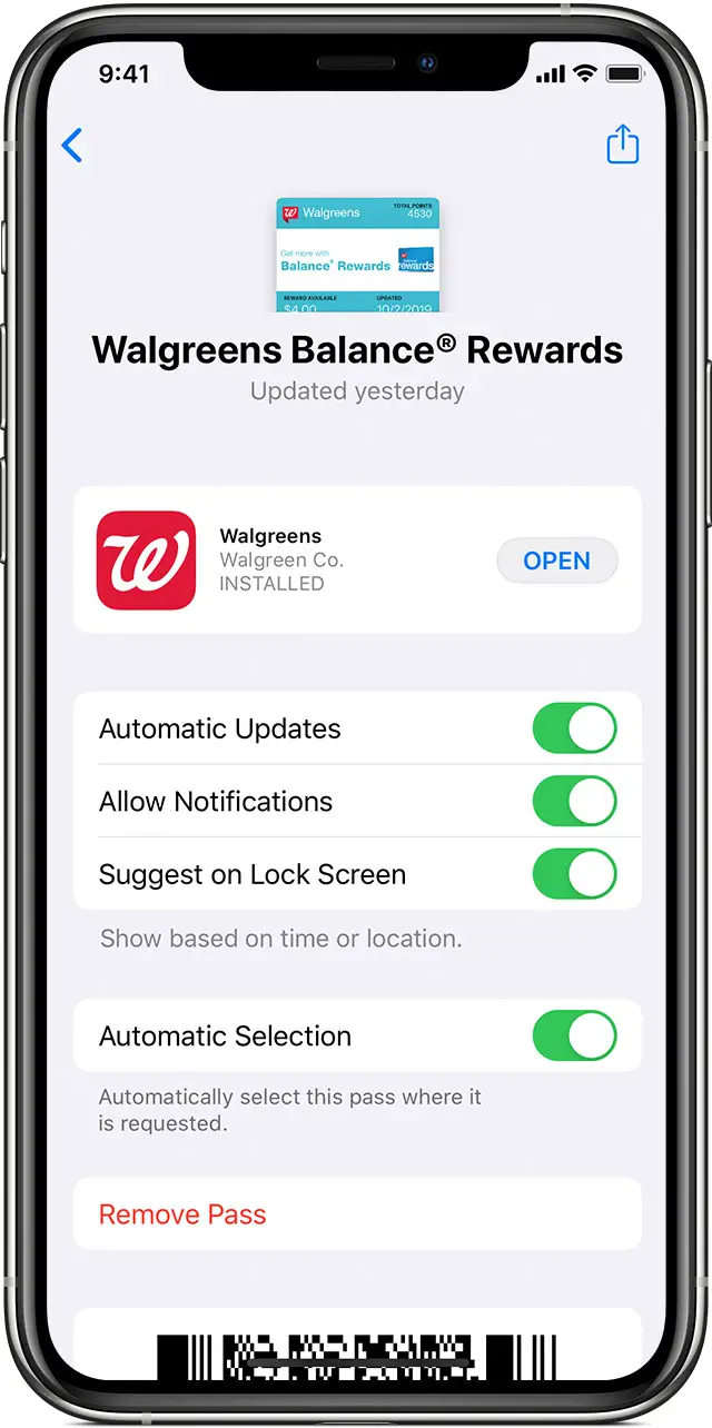 Change pass setting screen in Wallet app