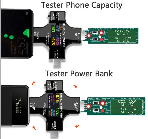J7 C USB C Tester,KJ KayJI 2 in 1 Tester Color Screen IPS Digital - fig 1