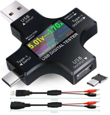 J7 C USB C Tester,KJ KayJI 2 in 1 Tester Color Screen IPS Digital