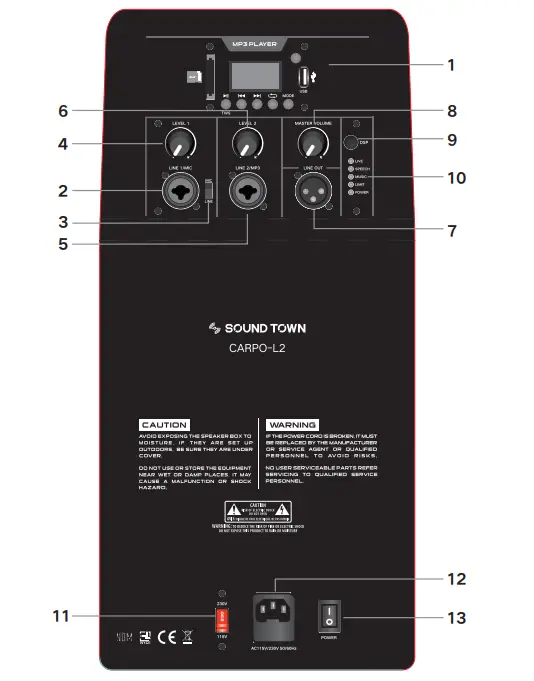 SOUND TOWN CARPO-L2 Compact Powered Speaker System - Figure 1