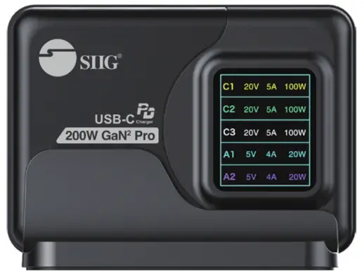SIIG 200W GaN PD Charger with Charging Display
