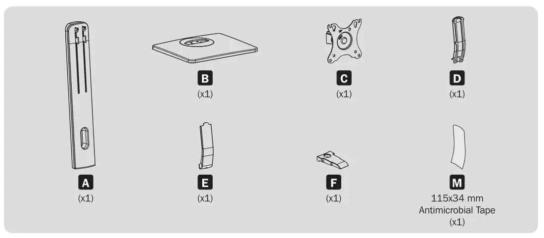 TRIPP-LITE DDV1732AM Precision Placement Desktop Mount with Antimicrobial Tape - Component Checklist