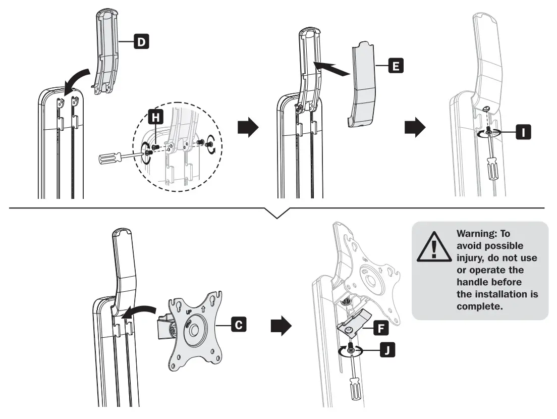 TRIPP-LITE DDV1732AM Precision Placement Desktop Mount with Antimicrobial Tape - Installing the Handle and Mounting Plate