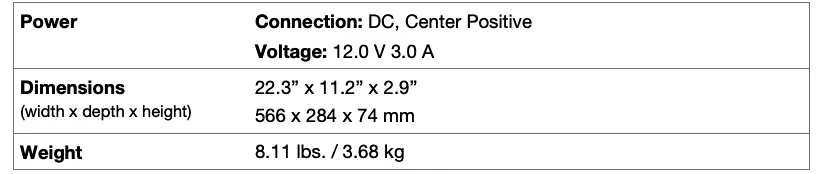 Technical Specifications General Continued