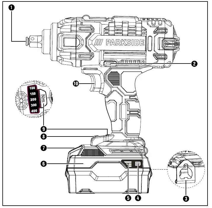 PARKSIDE 20-Li A1 Cordless Vehicle Impact Wrench fig 1