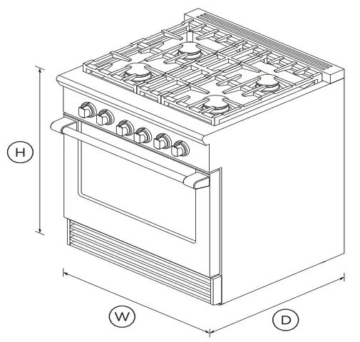 Fisher Paykel RGV2 304 L Gas Range, 30 4 Burners, LPG - Depth