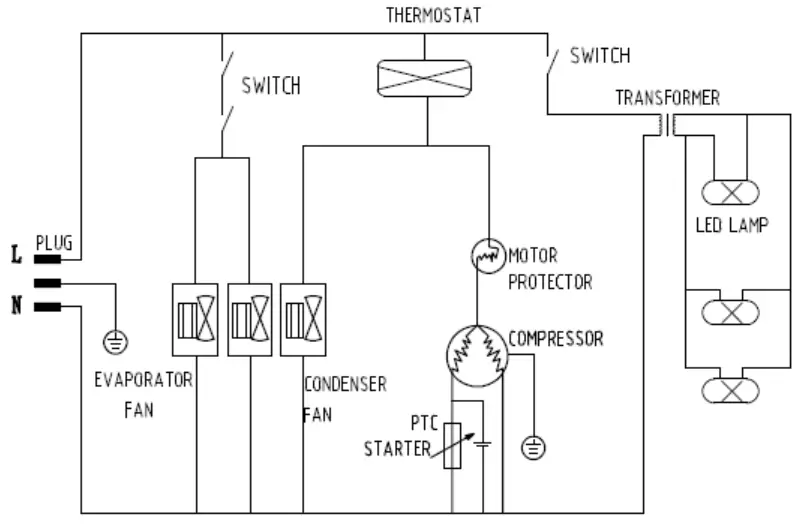 ARCTICA HEF957 Glass Door Refrigerator with Canopy - WIRING DIAGRAM1