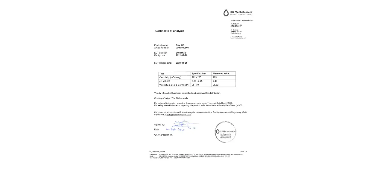 Rr Mechatronics Qrr030905 Certificate Of Analysis User Guide