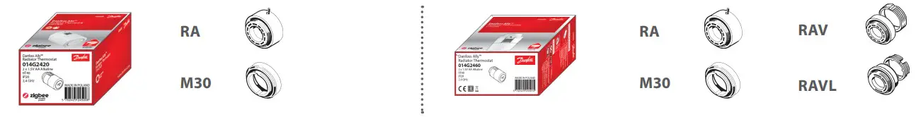 Danfoss Ally Radiator Thermostat - adapter illustration