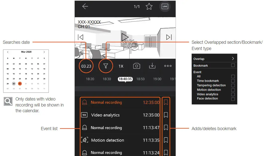 WISENET Mobile App - Date and event search