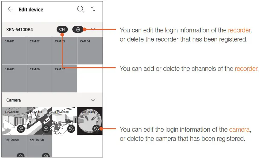 WISENET Mobile App - Device list screen 4