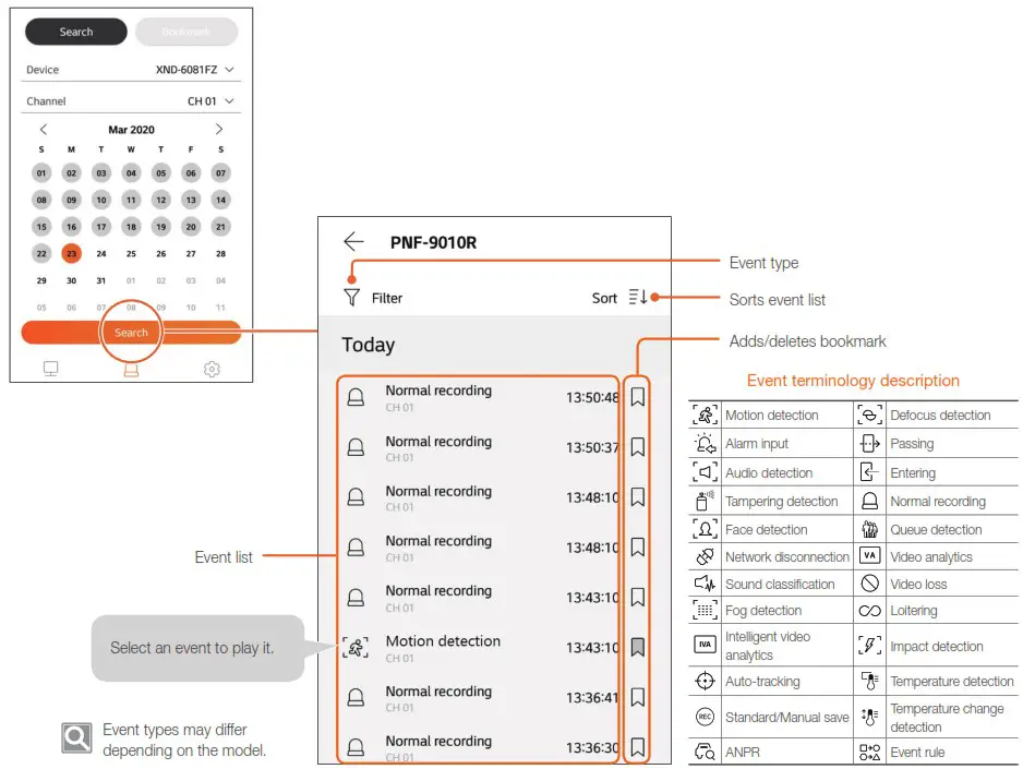 WISENET Mobile App - Event search