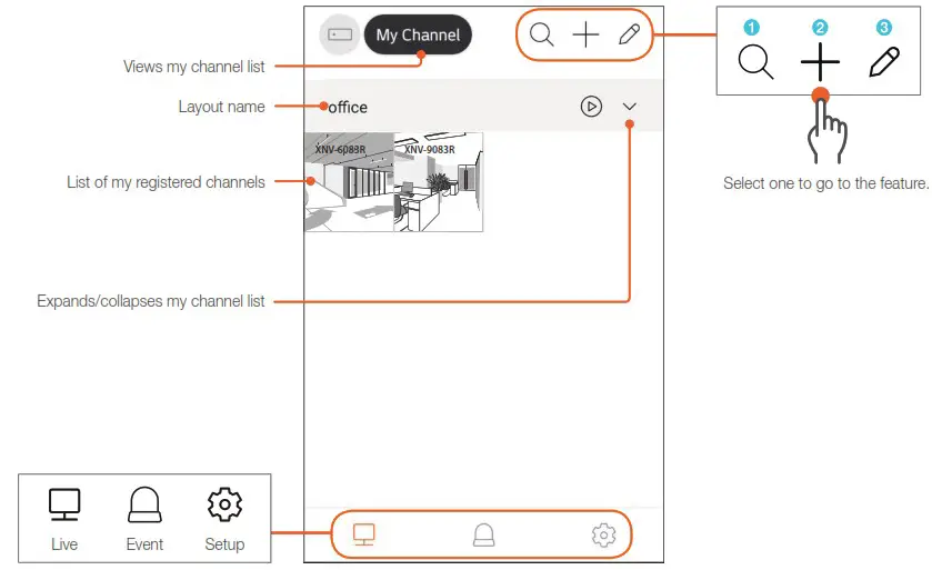 WISENET Mobile App - My channel screen 1