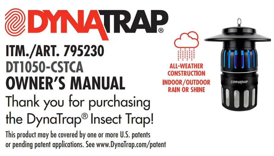 DynaTrap Insect Trap DT1050-CSTCA Owner’s Manual