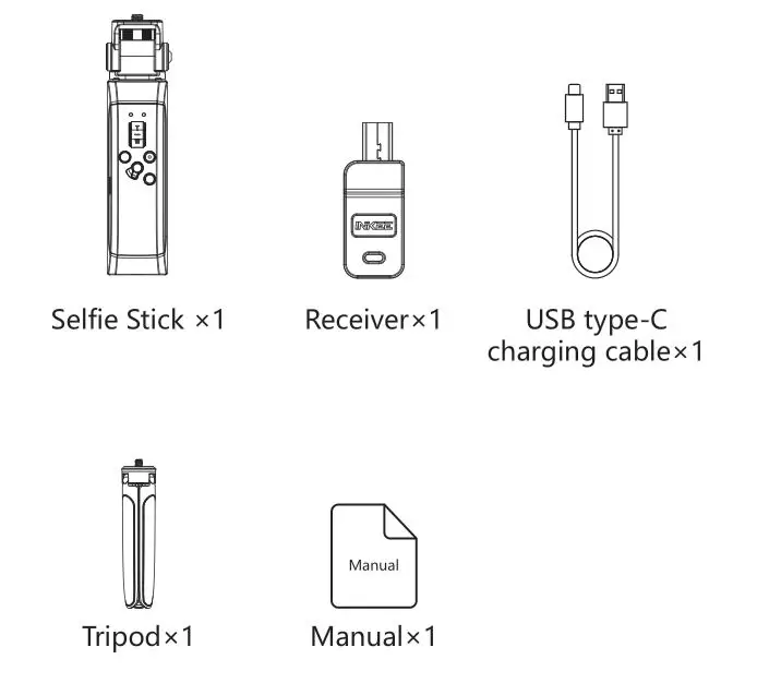 INKEE IRONBEE Wireless Remote Selfie Stick - Packing List