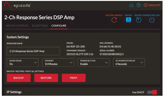 episode EA-RSP-2D-200 DSP Amplifiers- BROWSER USER