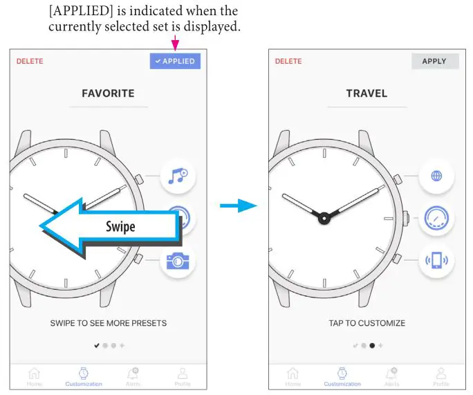 Citizen YF05 - Swipe the screen aside on the [Customization] screen