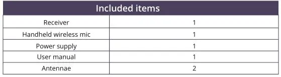 Wharfedale Aeroline Vocal Uhf Handheld Wireless Microphone System - Included items