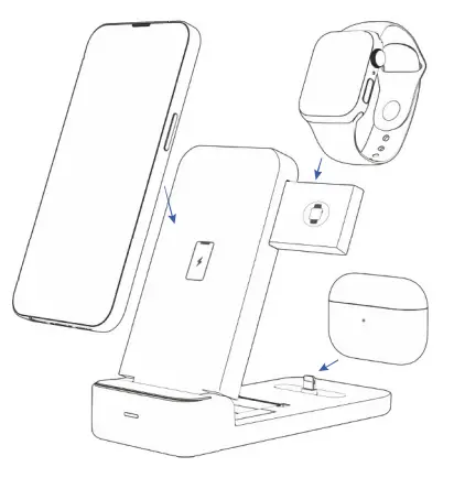 Chargers W316 3 in 1 Fast Wireless Charging Station - Watch