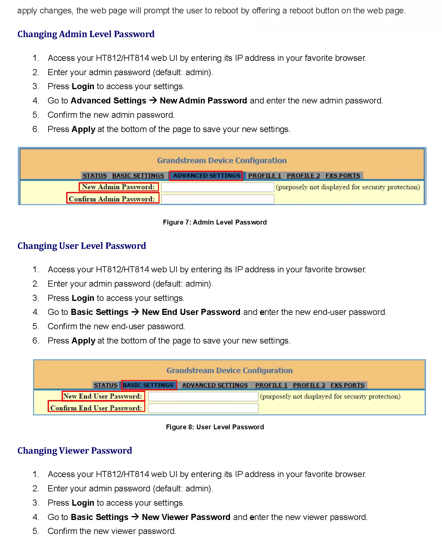 Changing Admin Level Password