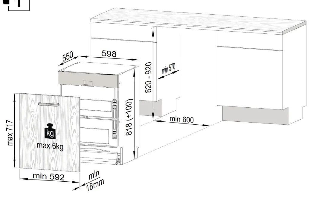 Euromaid 600mm Fully Integrated Product Dimensions